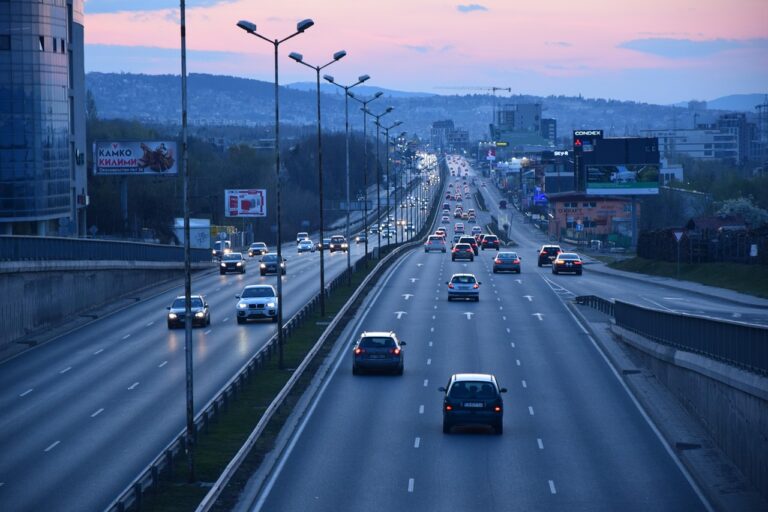 highway, city, nature, cars, traffic, road, urban traffic, urban, twilight, sunset, dusk